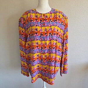 Vintage Sandra Roth Ciaosport Silk Blouse Colorful Geometric Mod Plus Size 20